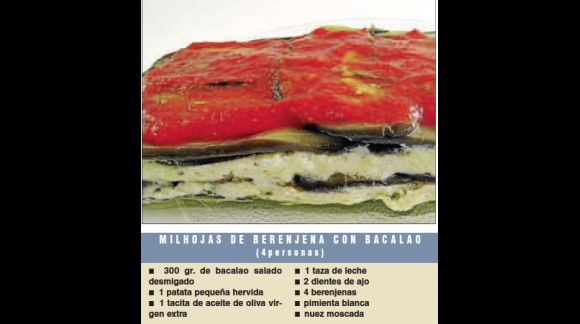 Millefeuille cod and eggplant with oil Jornets Lydia E. Corral Ultima Hora, Mallorca 08/17/14. Serra de Tramuntana.Mallorca